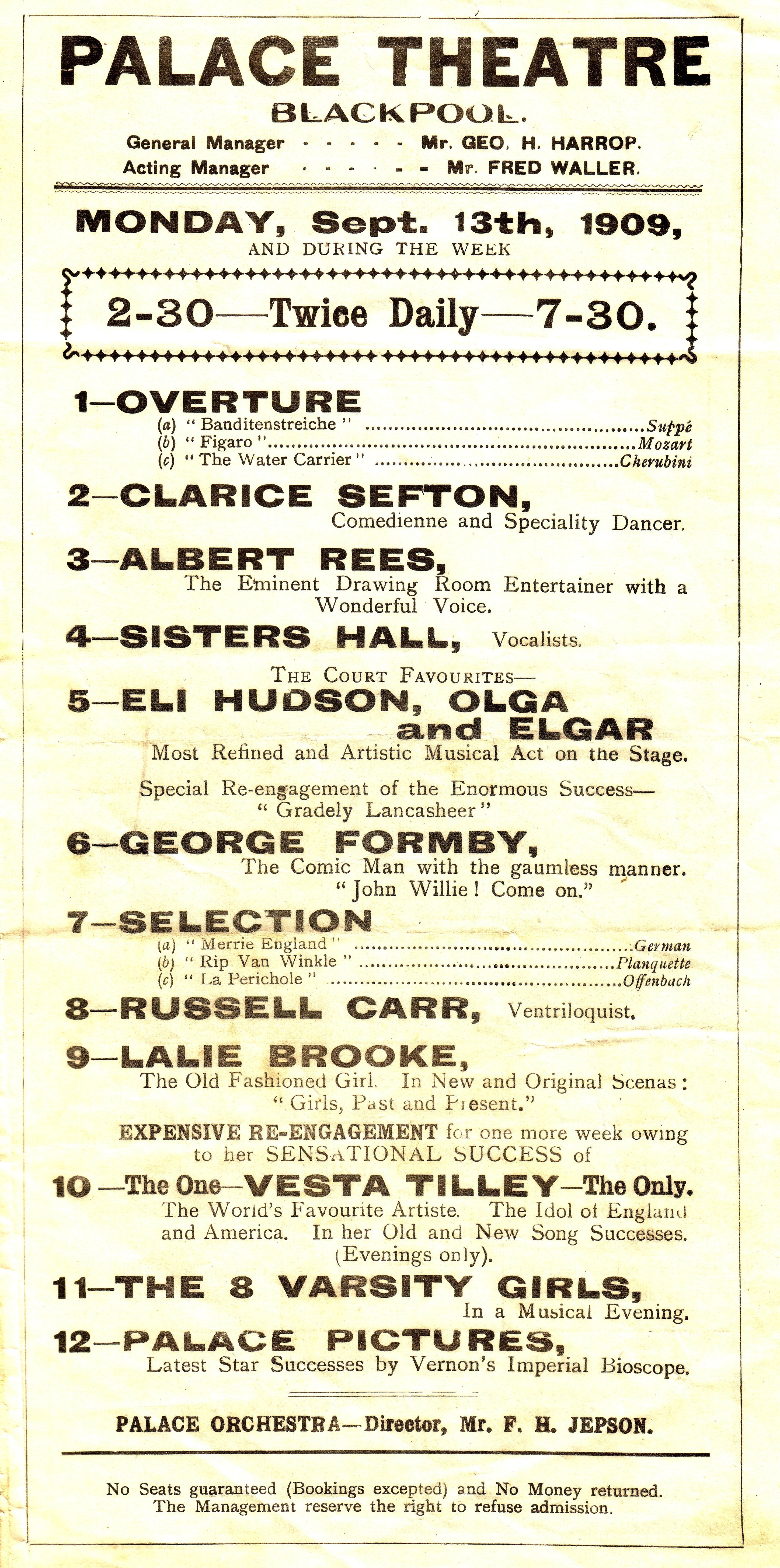 Theatre poster listing 12 different acts.