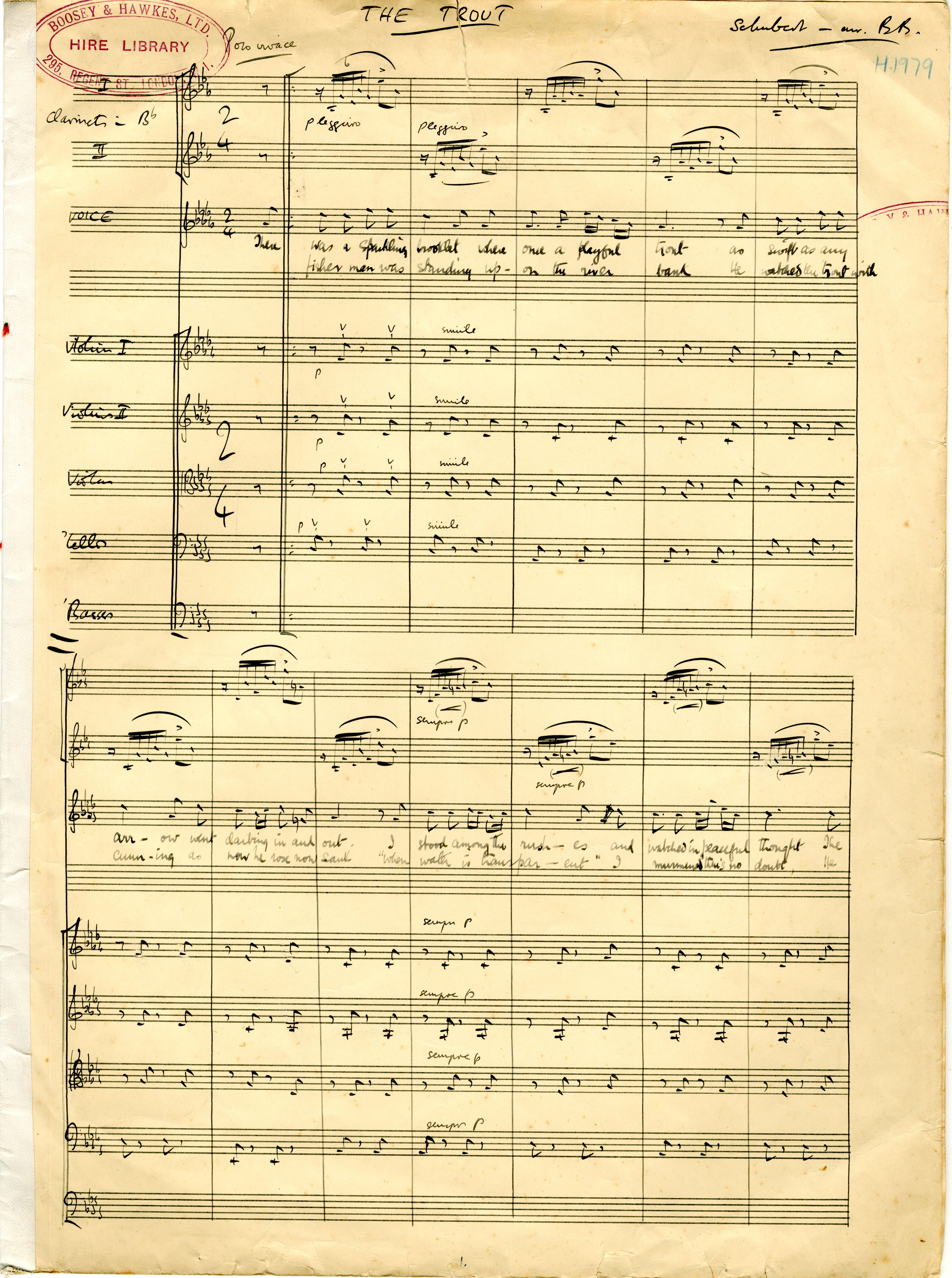 Yellowed sheet of music.