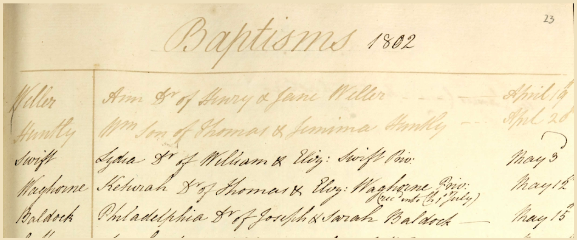 Handwritten baptism register.