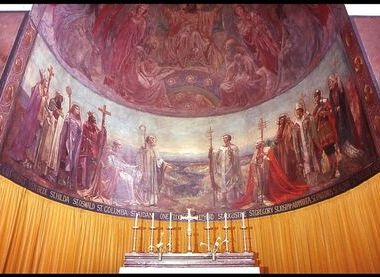 Apse canvas painting showing the Northern Saints by James Eadie-Reid