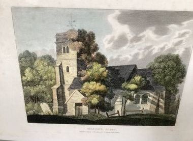 A drawing of the original Jacobean church.