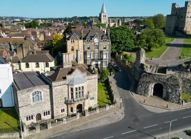View of the Bridge Chapel and Chamber with Rochester Cathedral and Rochester Castle in the background
