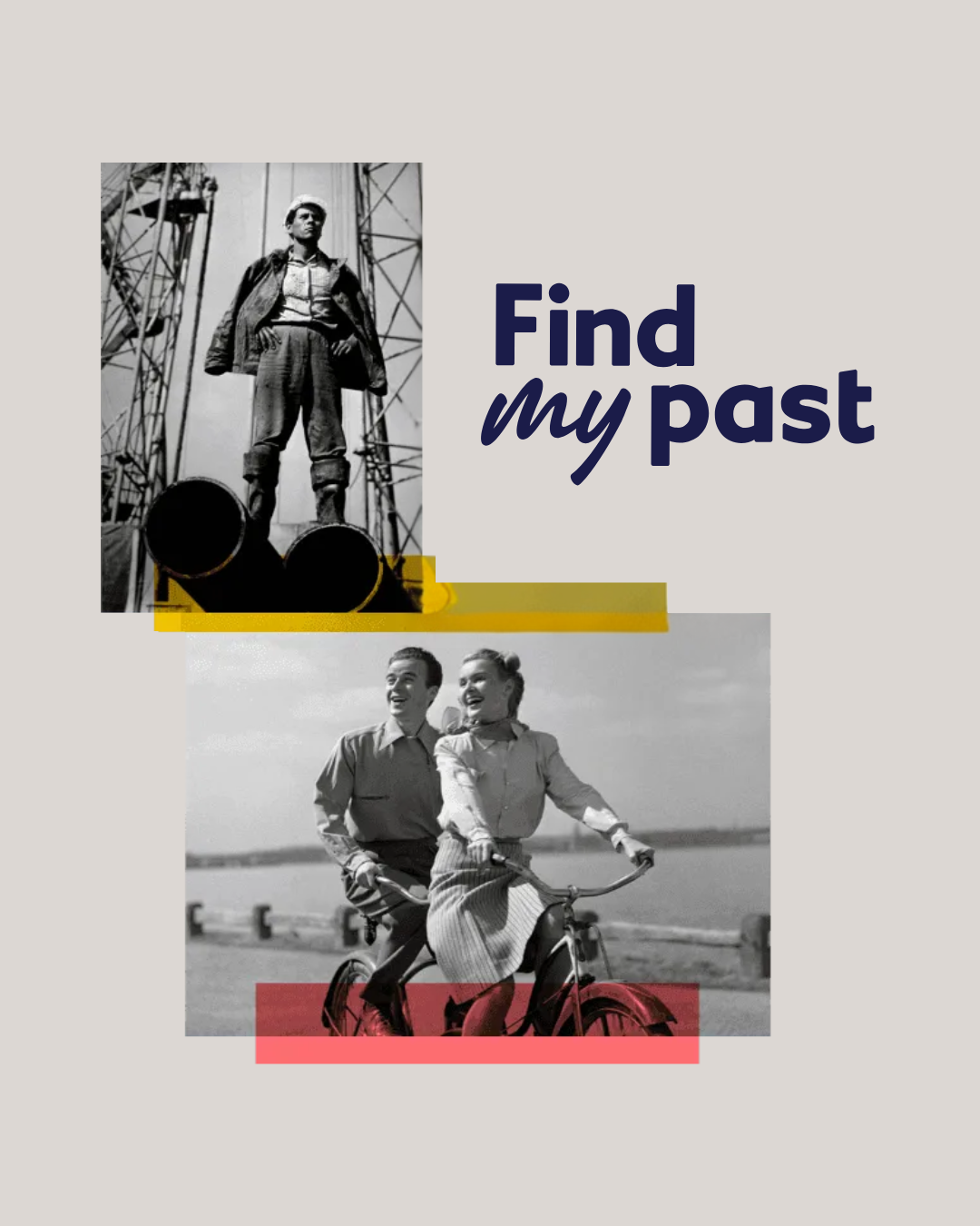 Findmypast logo framed by two historical image clippings