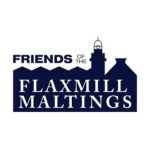 The logo for Friends of Flaxmill Maltings showing a silhouette of the maltings buildings with 'Flaxmill Maltings' text inside  the silhouette.