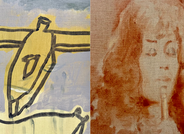Details from paintings by Charlotte Winifred Guérard and Suleman Aqeel Khilji