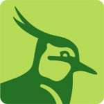 A green logo with a bird