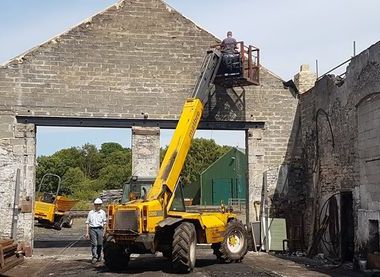 Renovating Marley Hill shed of 1854 included reroofing, rebuilding a gable end, new windows, new floor, installing smoke chutes,  new electrical installation, etc by volunteers
