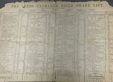 Leeds Stock Exchange Daily Share List dated October 5th 1845