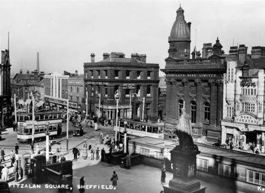 Fitzalan Square, looking towards Commercial Street, 1940-1959. Photographer - Valentine's and Sons Ltd., Dundee and London
