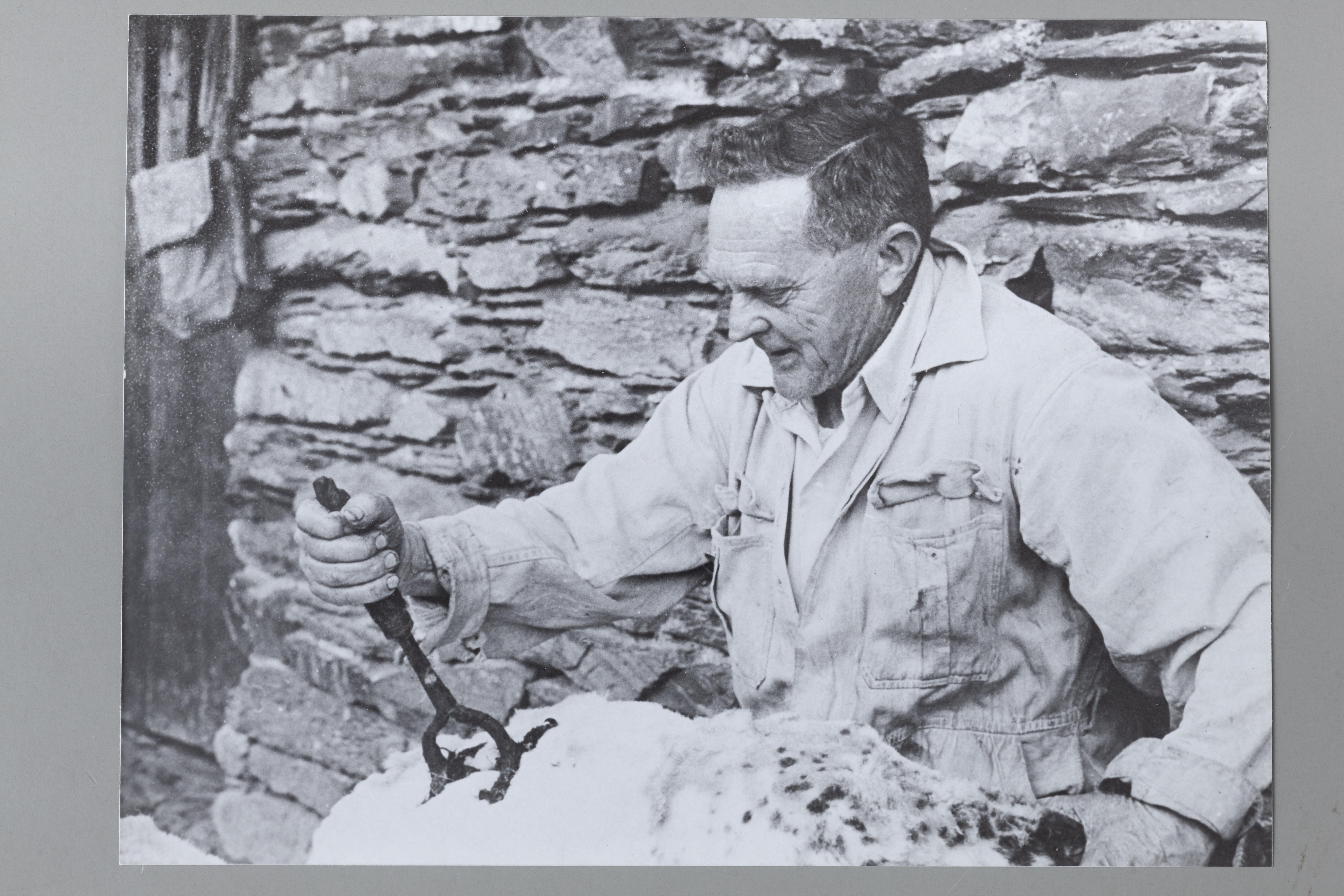 Man branding a sheep.