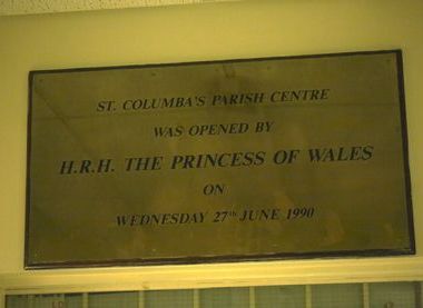 Plaque of the visit of Princess Diana to St Columba in 1990