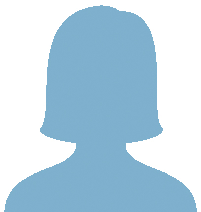 Icon graphic - Blue silhouette of woman's head and shoulders.