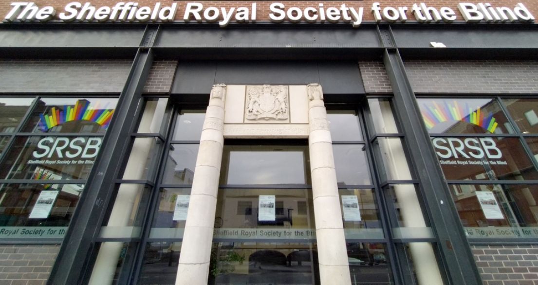 Taken in front of the The Sheffield Royal Society for the Blind building, looking up to the large glass windows.