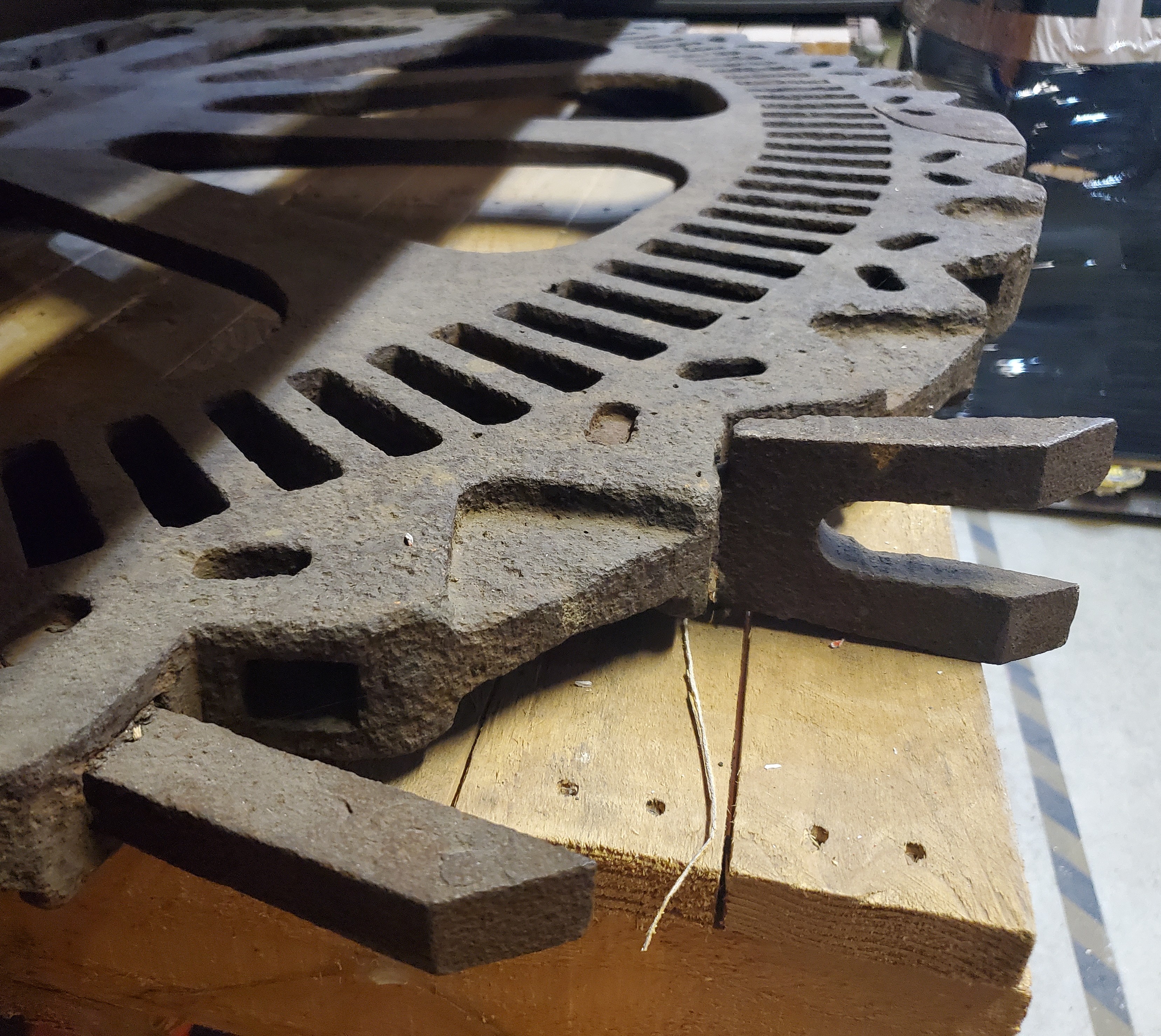 Close up of a section of a metal cog.