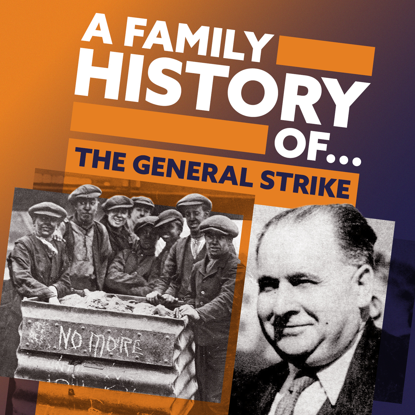 Social media collage with photographs of miners strike group and a close up of a man in a suit..