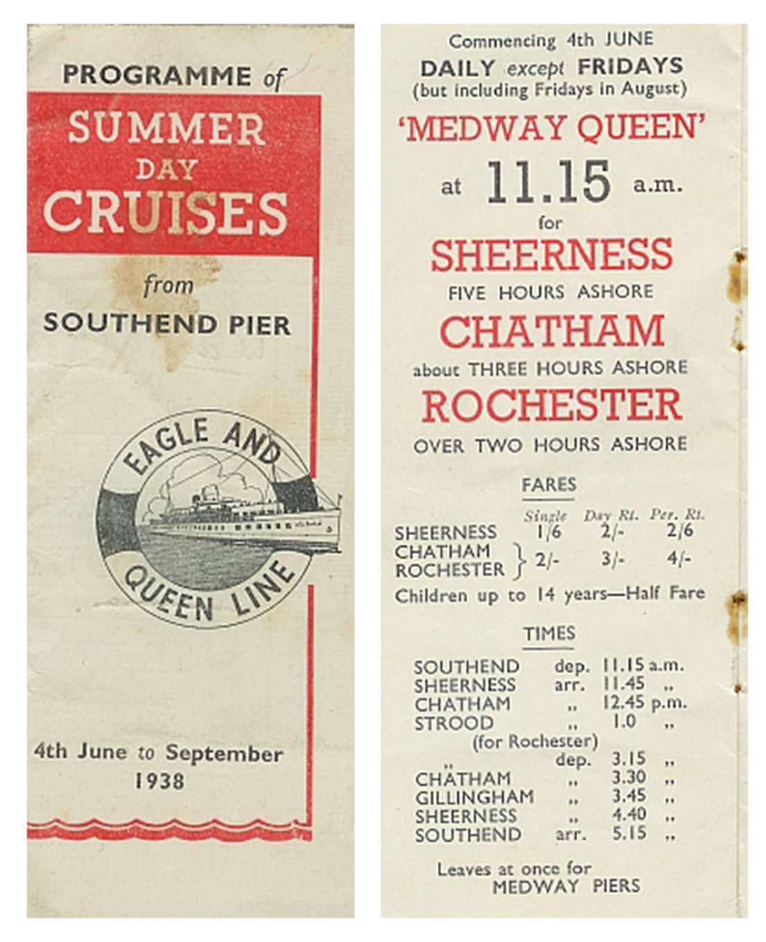 A program of summer day cruises from Southend Pier for the Medway Queen.