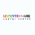 Logo for Leicestershire LGBTQ+ Centre with the word "Leicestershire" multicolour.