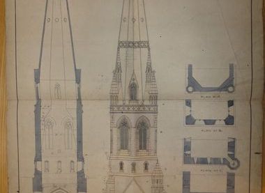Drawings of St Michael's spire, by architect Major Rohde Hawkins (1821 - 1884)
